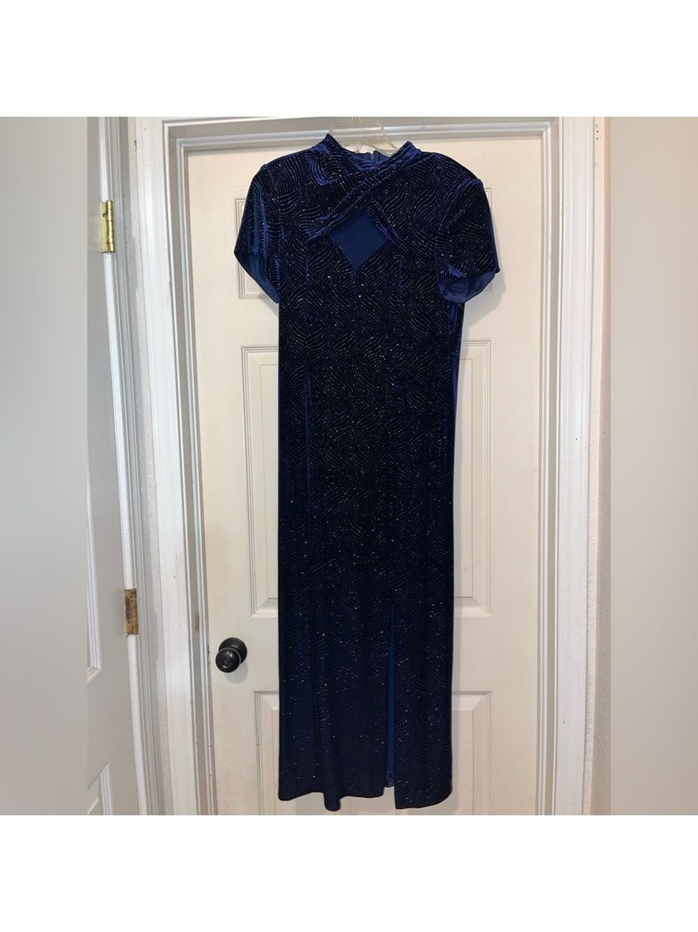Vintage Navy Blue Velvet Formal Evening Dress - Picture 3 of 10